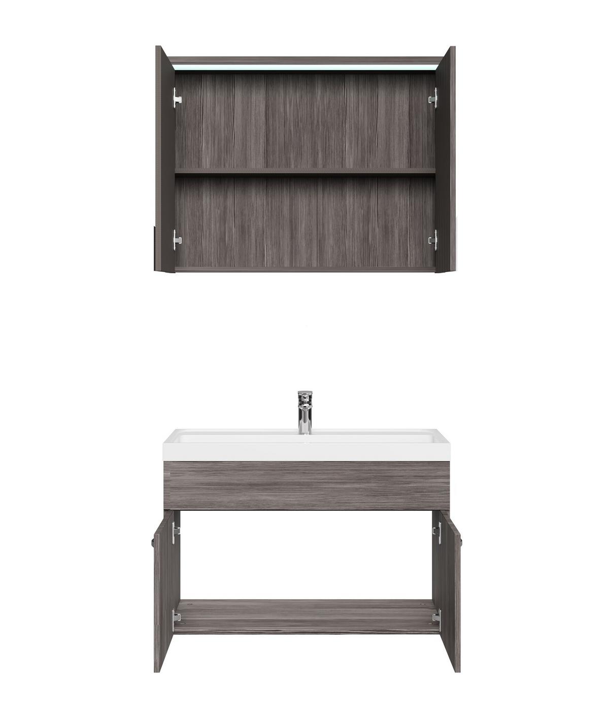 BADMÖBEL-SET Paso 3 Teile Grau Eiche - 80 x 35 x 55 cm - Eichefarben/Grau, Holz (80/55/40cm) - Badplaats