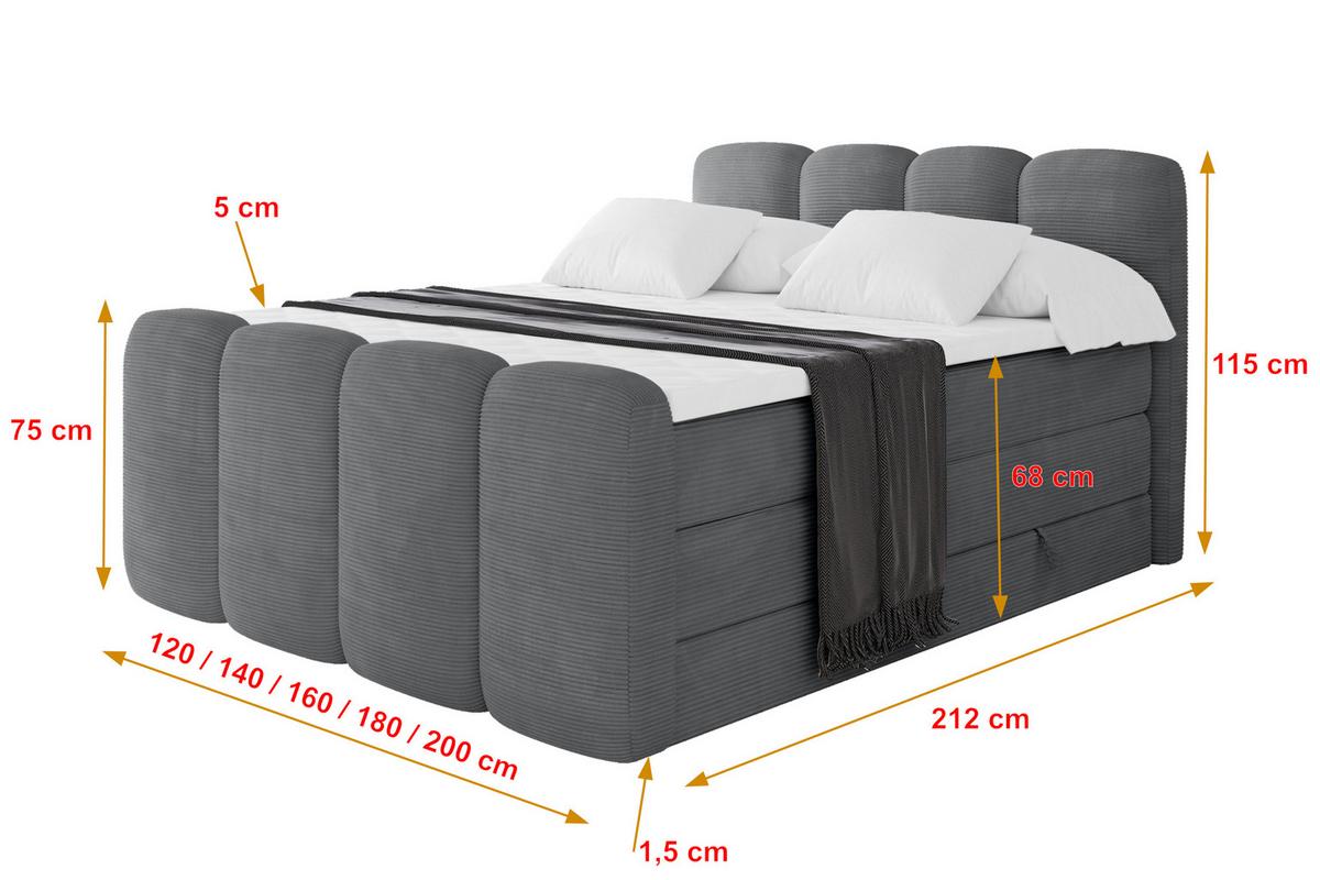 BOXBETT mit Matratze H3|H4 und Lattenrost - NINA-Z KING - 200x200 cm Poso - Dunkelgrau - Taupe, Holzwerkstoff (200/200cm) - ALTDECOR