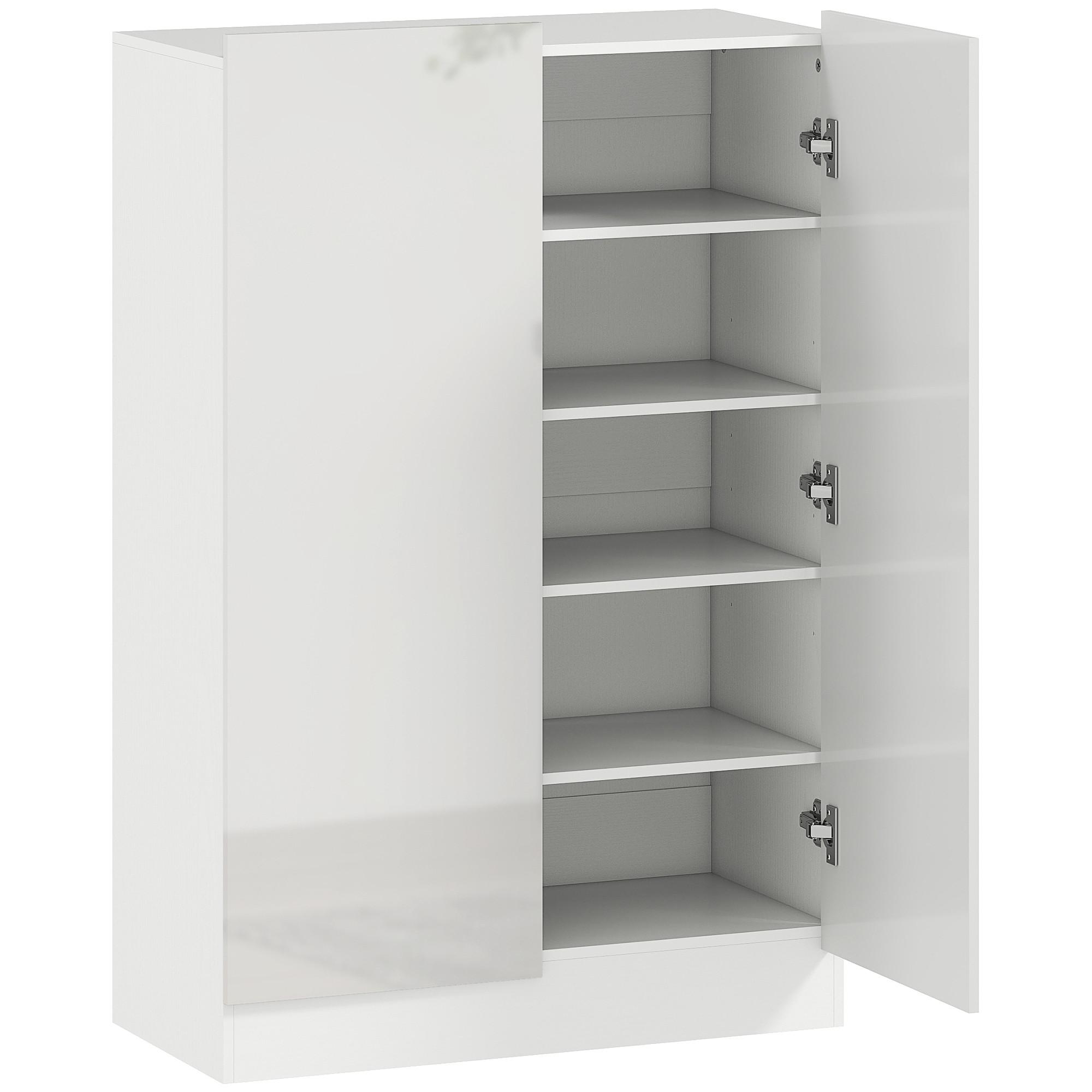 SCHUHSCHRANK, Schuhregal mit Verstellbaren Ablagen, Belüftungslöchern - Weiß Hochglanz/Weiß, Holzwerkstoff (34.5/103/72cm) - HOMCOM