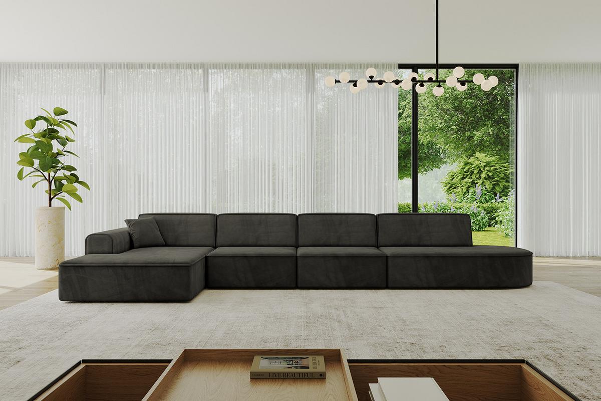 ECKSOFA Ottomane Links IREA-L3-v3 - 412x165x77 cm Schwarz - Schwarz, Holzwerkstoff/Textil (412/165cm) - ALTDECOR