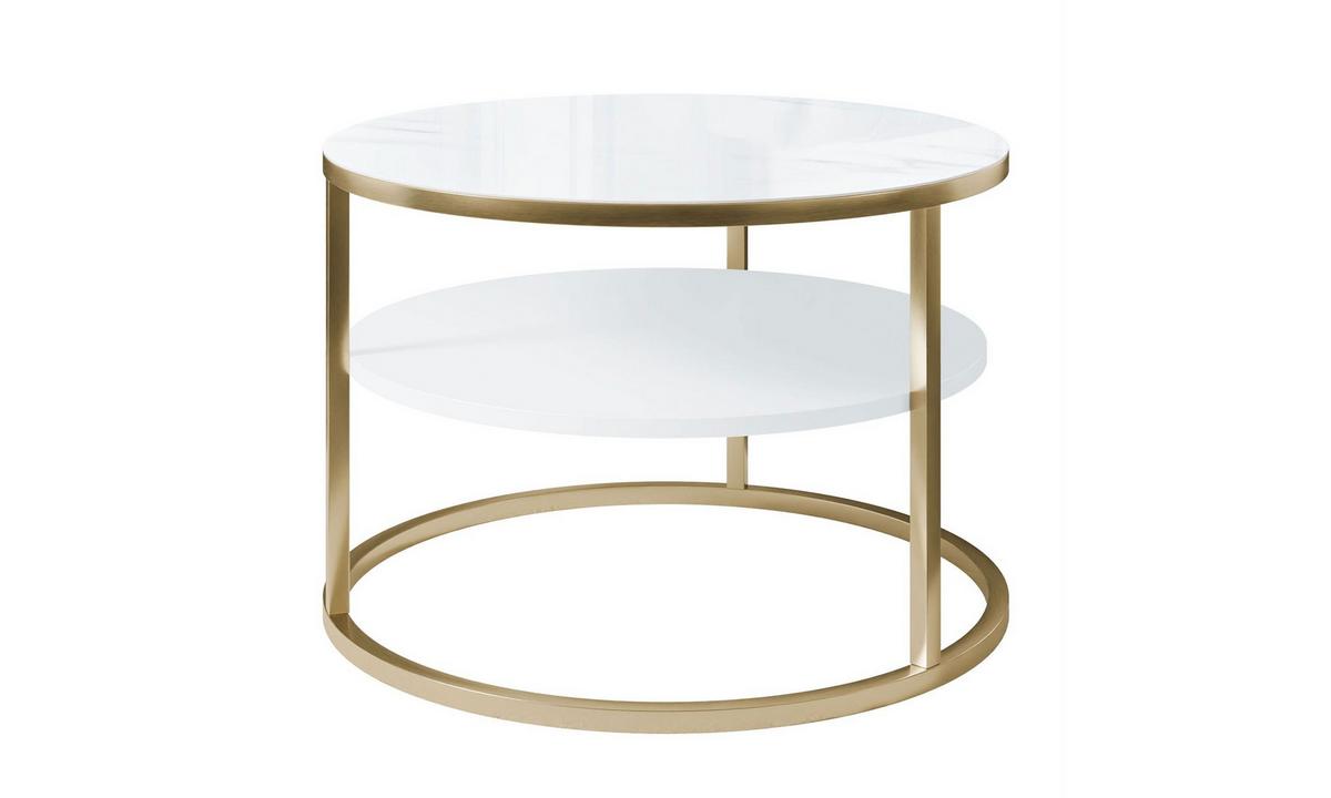 COUCHTISCH CIRI SLIM QUARZKOMPOSIT Ø60/40 cm gebürstetes Gold / Marmor - Goldfarben/Weiß, Holzwerkstoff/Stein (60/60/40cm) - Lookway