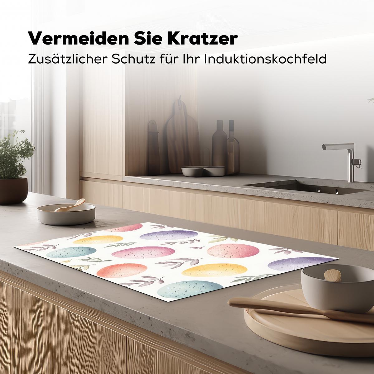 HERDABDECKPLATTE Eier - Bunt - Muster Induktionsmatte 81x52 cm - Weiß, Kunststoff (81/52/0.2cm) - MuchoWow