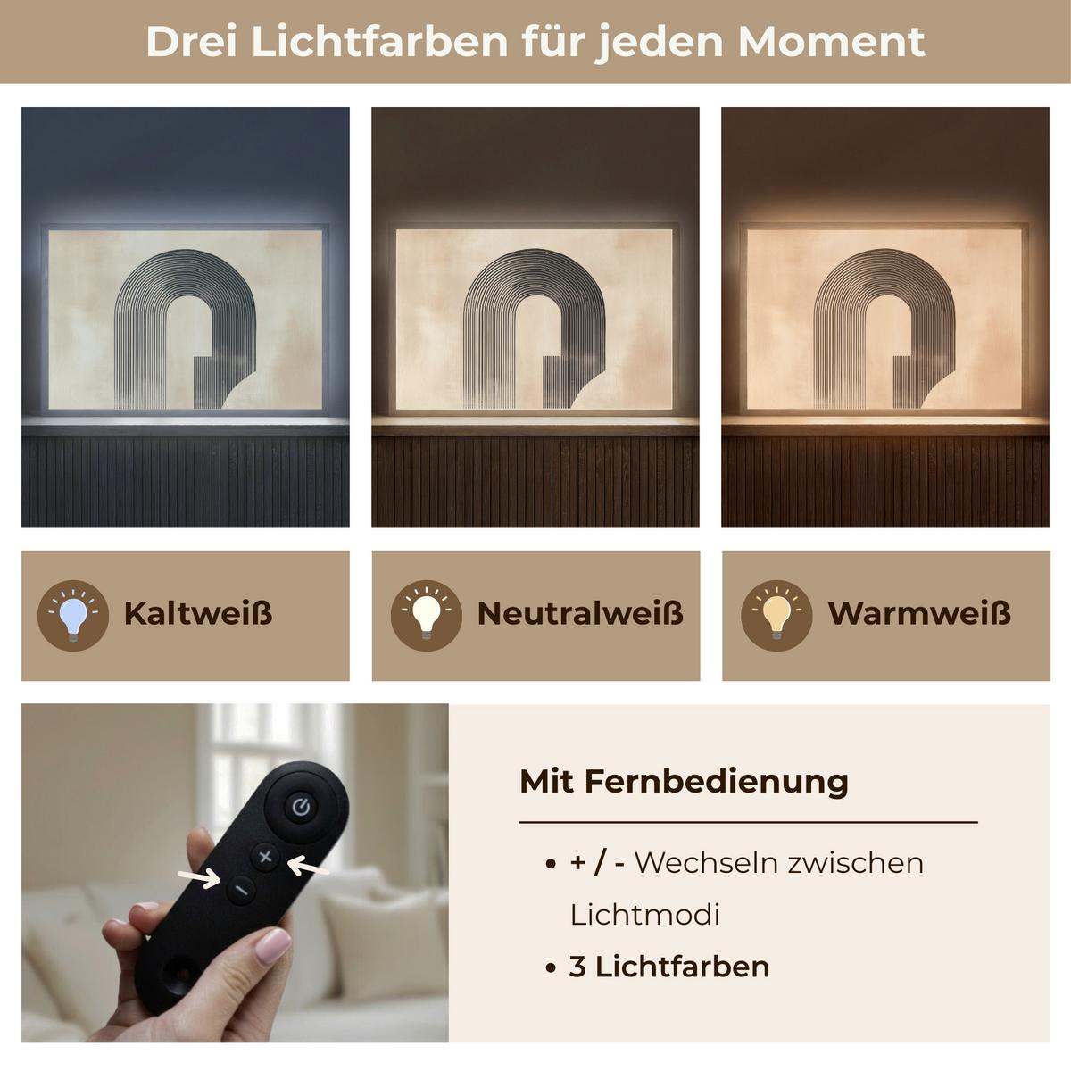 WANDLEUCHTE MIT AKKU Schleife - Streifen - Minimalistisch - Schwarz 60x40 cm - Beige, Holzwerkstoff (60/40/8cm) - OnlyWow