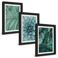 BILDER SET 3er Set - 20x30 cm Schwarzer Rahmen - Nahaufnahme von Pflanzenblättern - Schwarz, Kunststoff (20/30cm) - TULUP