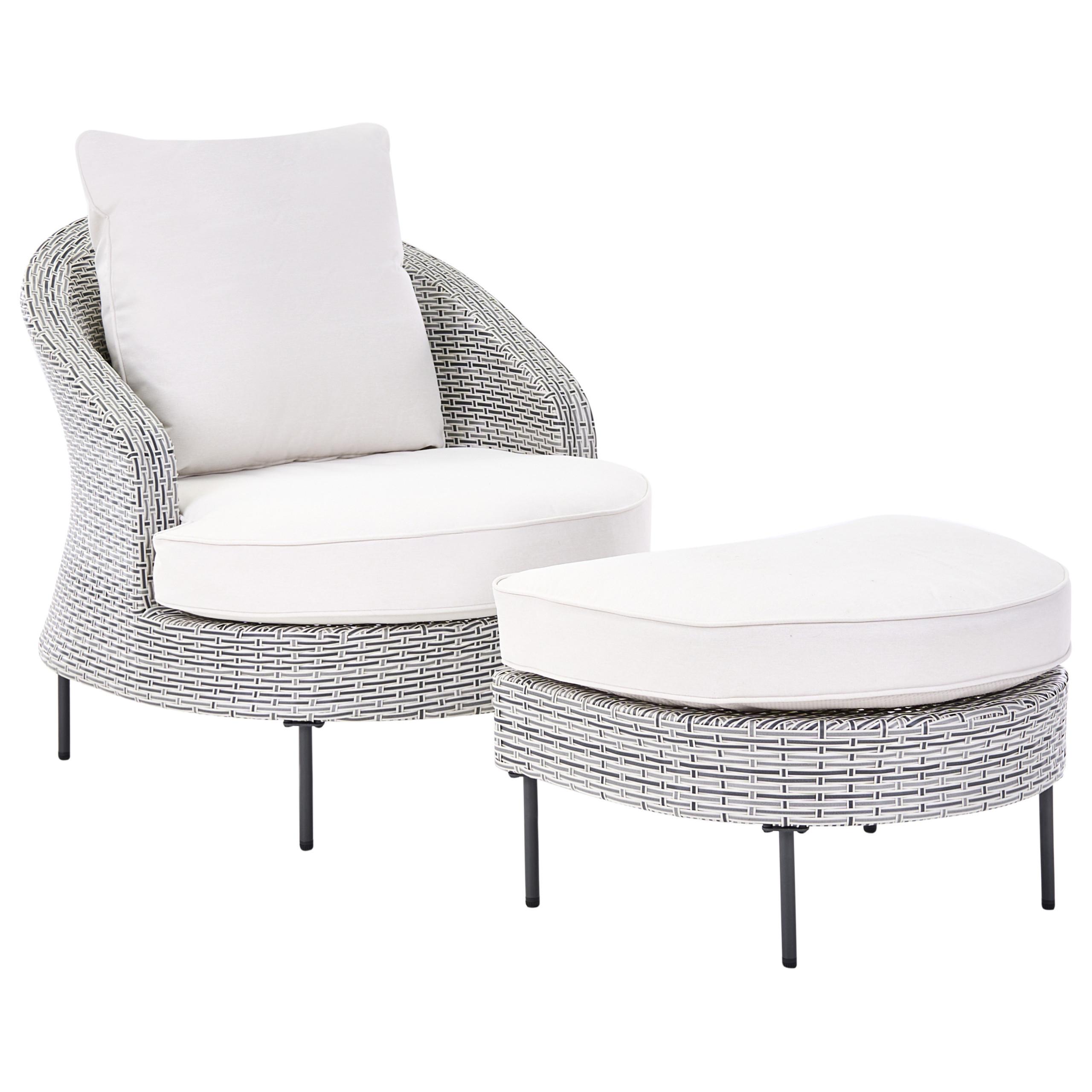 GARTENSESSEL mit Ottomane Polyrattan Grau Arcille - Grau, Kunststoff (80/80/93cm) - Beliani