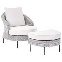 GARTENSESSEL mit Ottomane Polyrattan Grau Arcille - Grau, Kunststoff (80/80/93cm) - Beliani