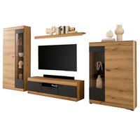 WOHNWAND Eiche, grau 350 cm 4-teilig, Wohnzimmer Set mit Soft-Close - Kaschmir/Eichefarben, Glas/Holzwerkstoff (350/201/45cm) - Furn.Design