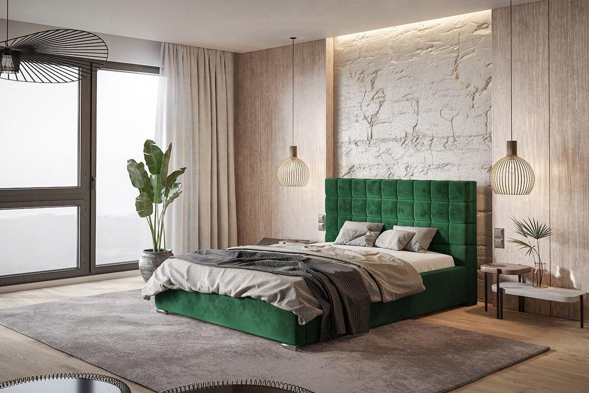 POLSTERBETT Porto mit Kopfteil, 120x200 cm, Doppelbett mit Bettkasten und Lattenrost aus Holz, Velourstoff Grün - Grün, Holz/Textil (120/200cm) - Alpi-Möbel