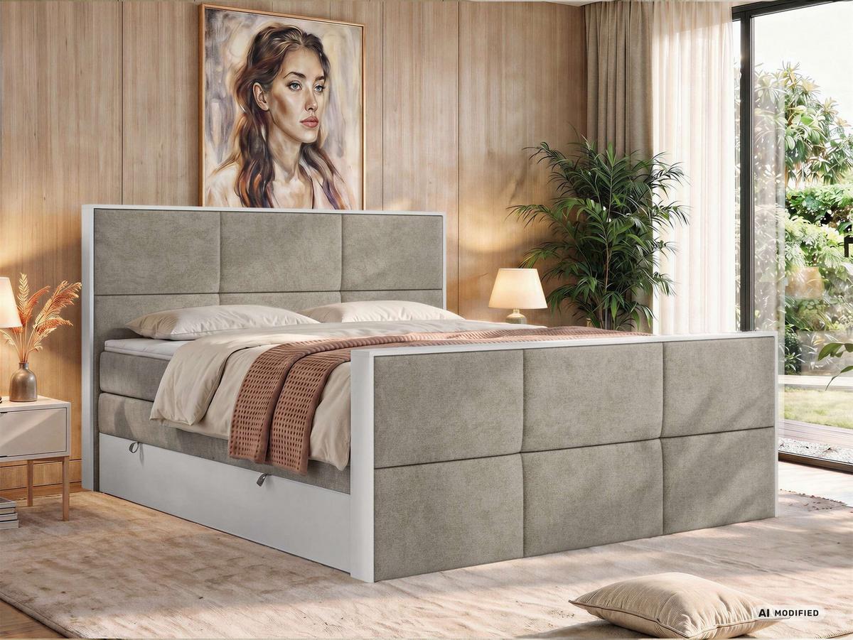 BOXSPRINGBETT DELVIT KING DUO 200/200 - Greige Stukture - Topper Visco - H3 - Greige/Schwarz, Kunststoff/Textil (200/200cm) - MKS