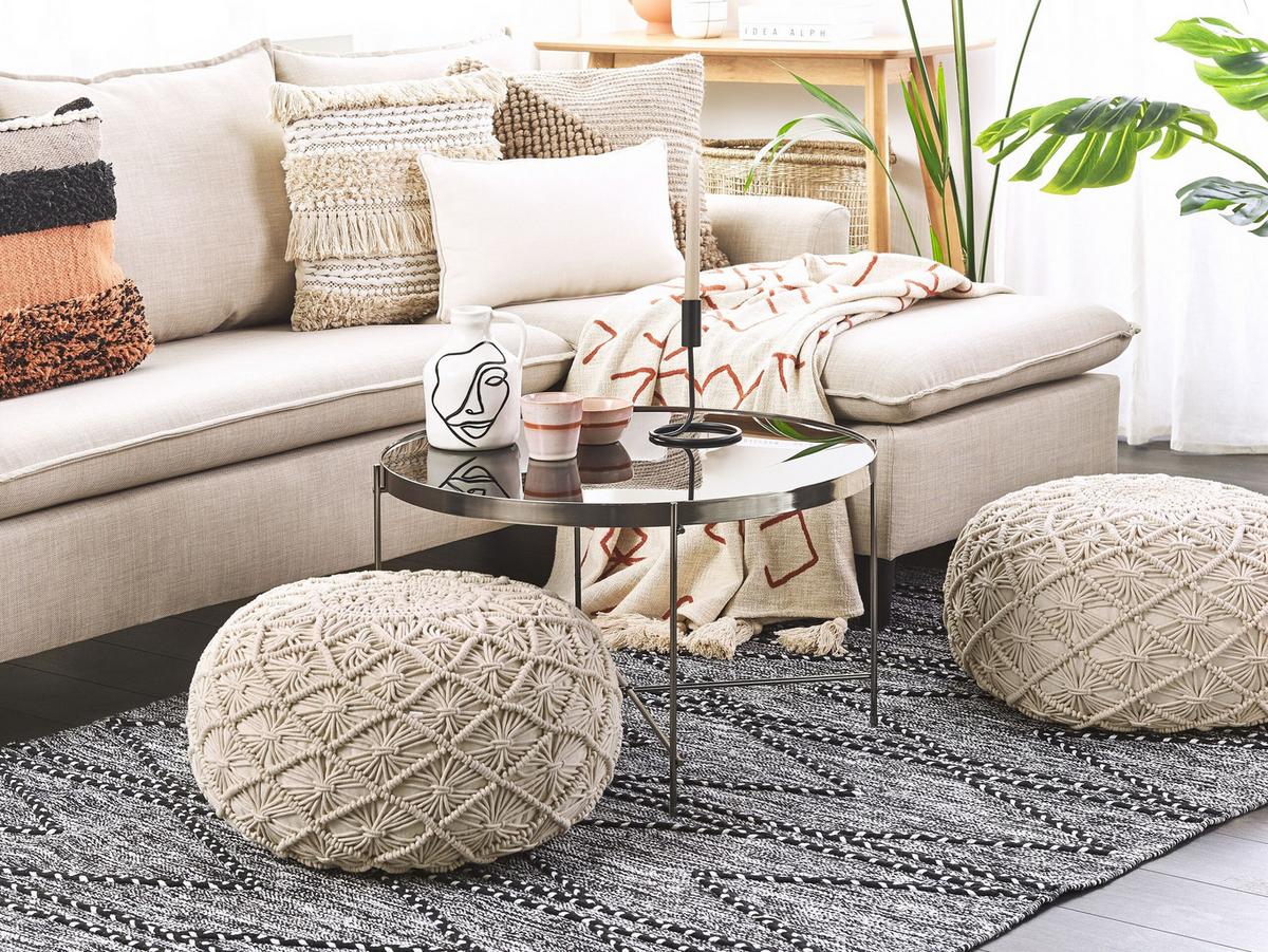 POUF Berkane 50/50/30 cm - Beige, Naturmaterialien/Textil (50/30/50cm) - Beliani
