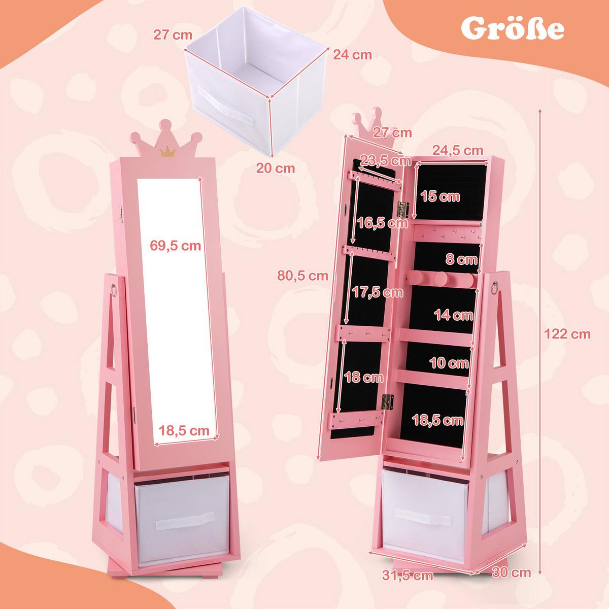 SCHMUCKSCHRANK Pink - Pink, Holz (32/117/30cm) - COSTWAY