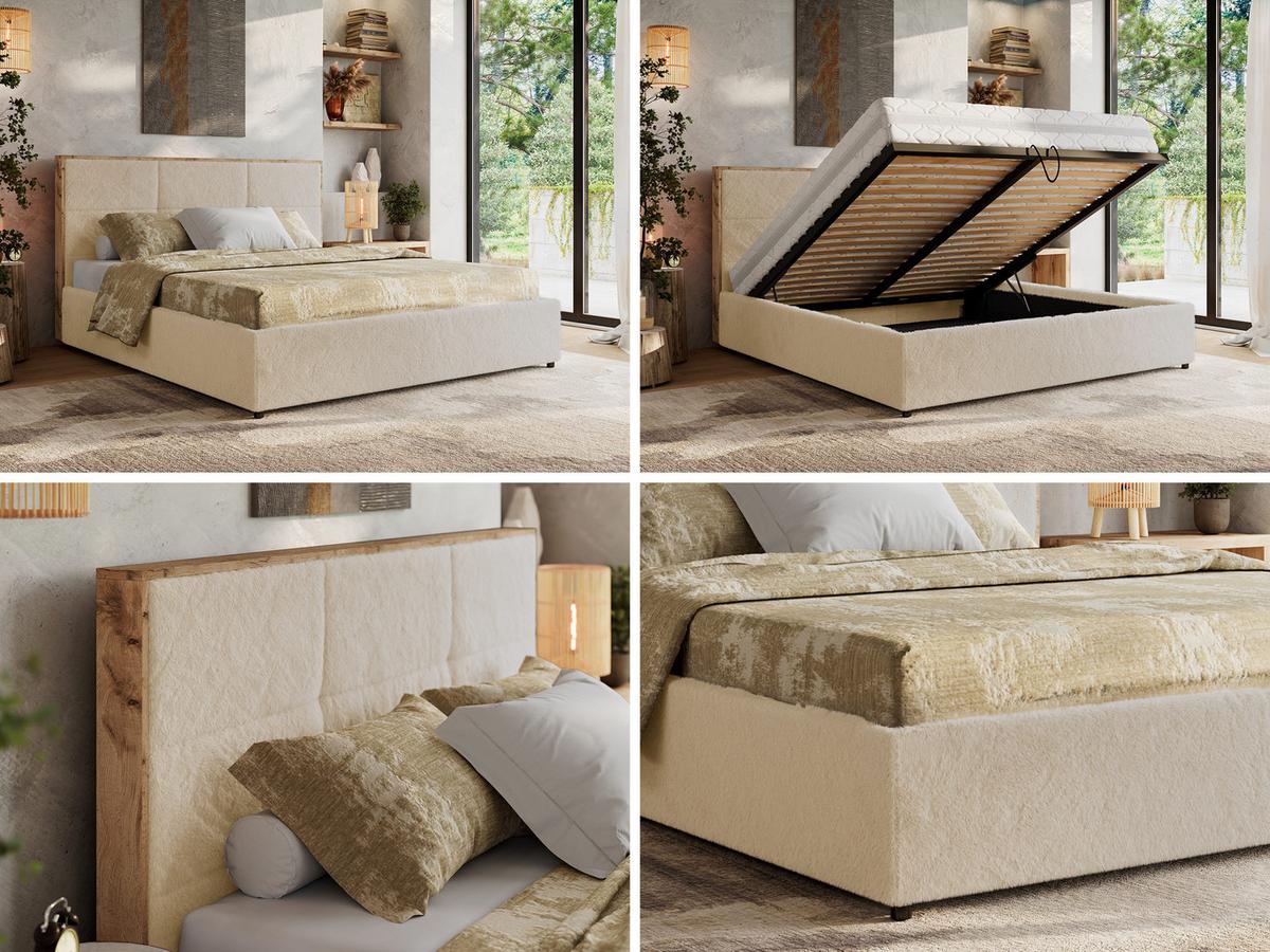 POLSTERBETT LERIO CLASSIC 140/200 - Creme Plüsch - Multipocket-Matratze - Creme, Textil (140/200cm) - MKS