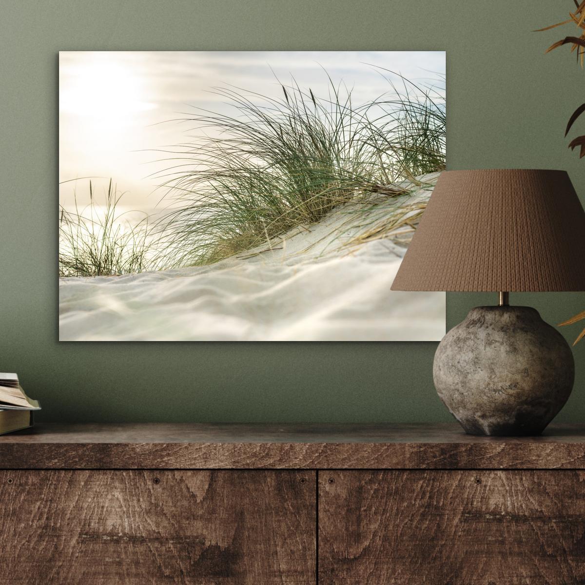 METALLBILD Dünen mit Strandhafer in der Sonne des Nationalparks Schleswig-Holsteinisches Wattenmeer 40x30 cm - Creme, Metall (40/30cm) - MuchoWow