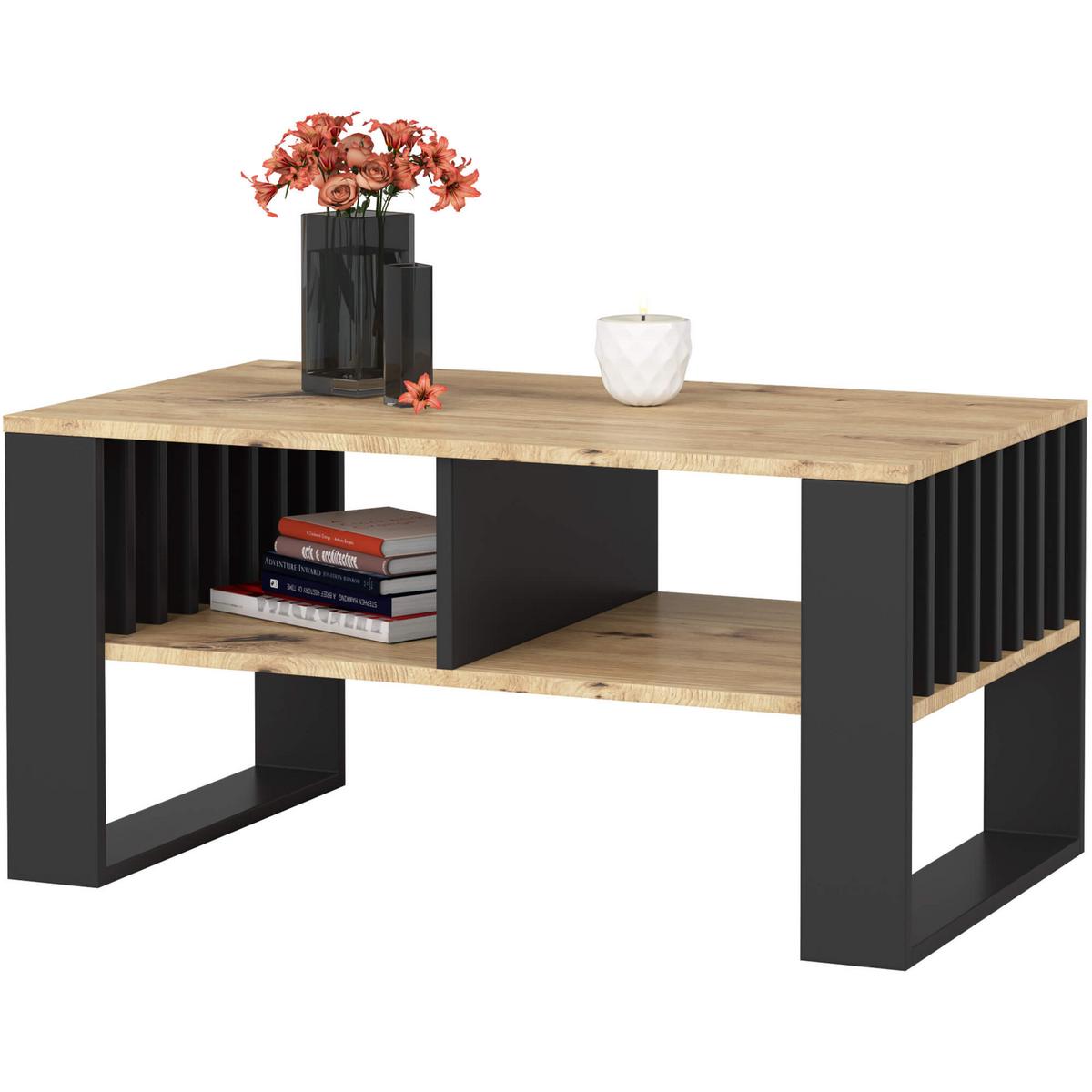 COUCHTISCH Eiche Artisan, Schwarz 45/92/53 - Schwarz/Eiche Artisan, Textil (53/92/45cm) - RAUMHIRSCH FURNITURE