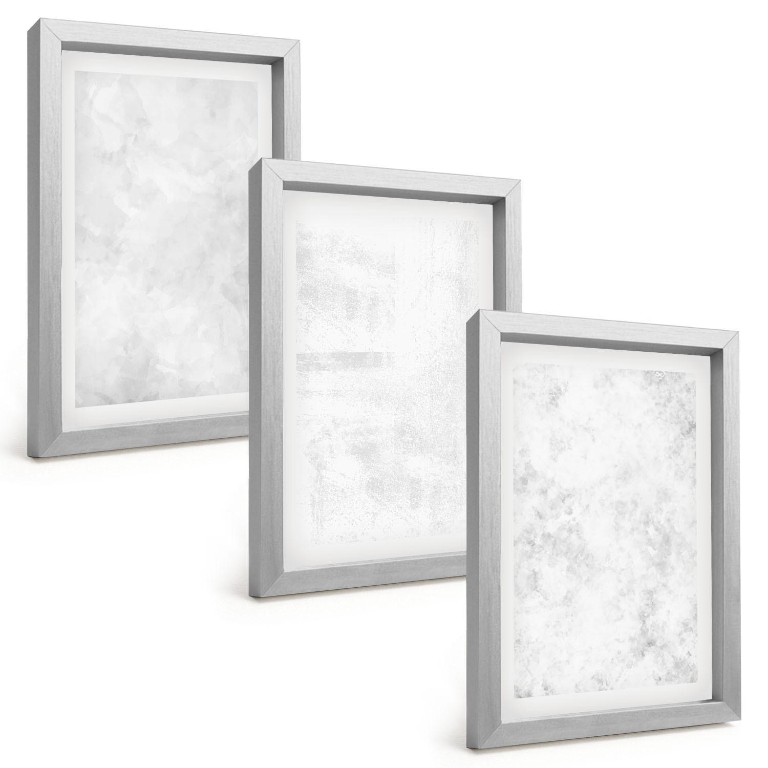 BILDER SET 3er Set - 20x30 cm Silberner Rahmen - Minimalistischer Hintergrund mit weißen Punkten - Silberfarben, Kunststoff (20/30cm) - TULUP
