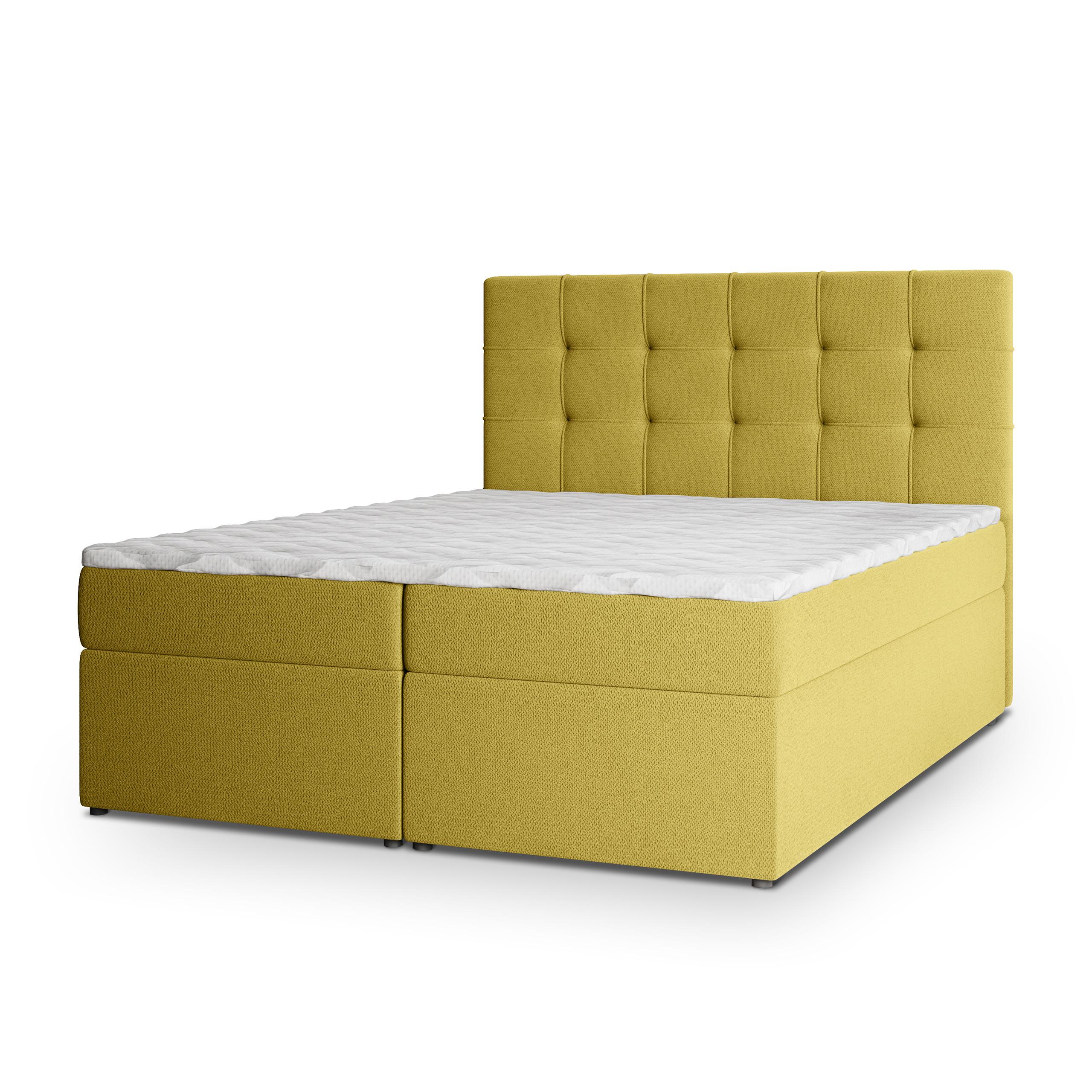 BOXBETT PALMA 140x200 cm mit Matratze und Topper, H2+H3 - Gelb - Gelb, Holz (140/200cm) - MASSENO