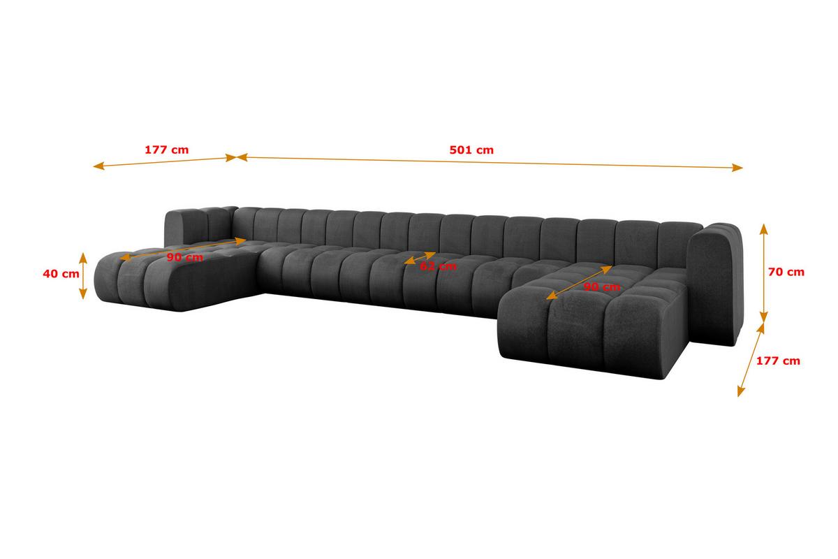 WOHNLANDSCHAFT modulares Sofa Joren-U3 - 501x177x70 cm Schwarz - Schwarz, Holzwerkstoff/Textil (501/70/177cm) - ALTDECOR