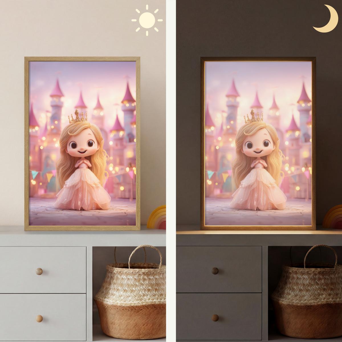 WANDLEUCHTE MIT AKKU Prinzessin - Rosa - Schloss 40x60 cm - Rosa, Holzwerkstoff (40/60/8cm) - OnlyWow