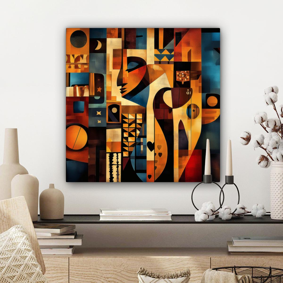 LEINWANDBILD Figuren - Abstrakt - Symbole Wandbild Wohnzimmer 50x50 cm - Terracotta, Textil (50/50cm) - MuchoWow