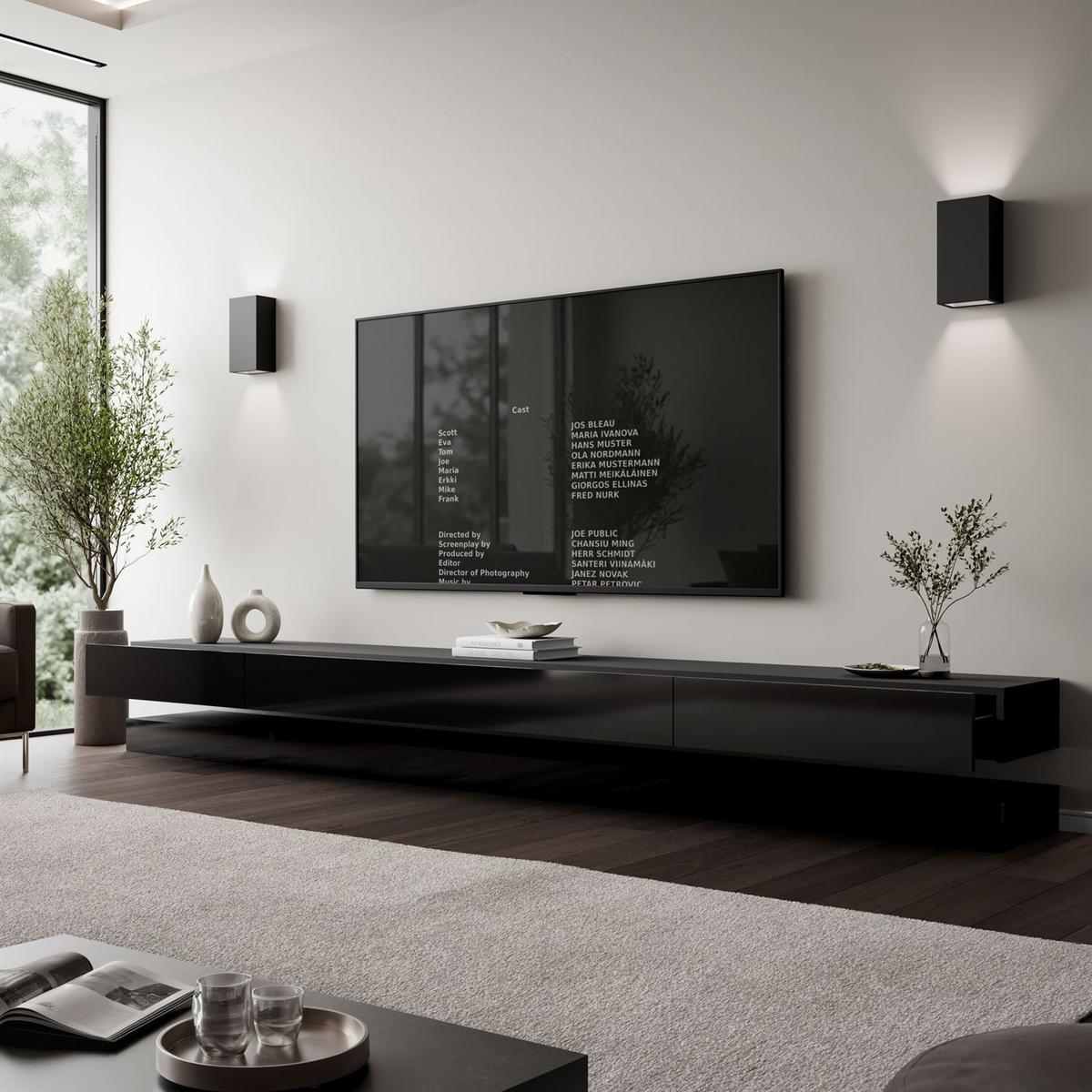 TV-RACK SKY 280 cm, Schwarz hochglanz - Schwarz, Holzwerkstoff (280/25/34cm) - Lookway
