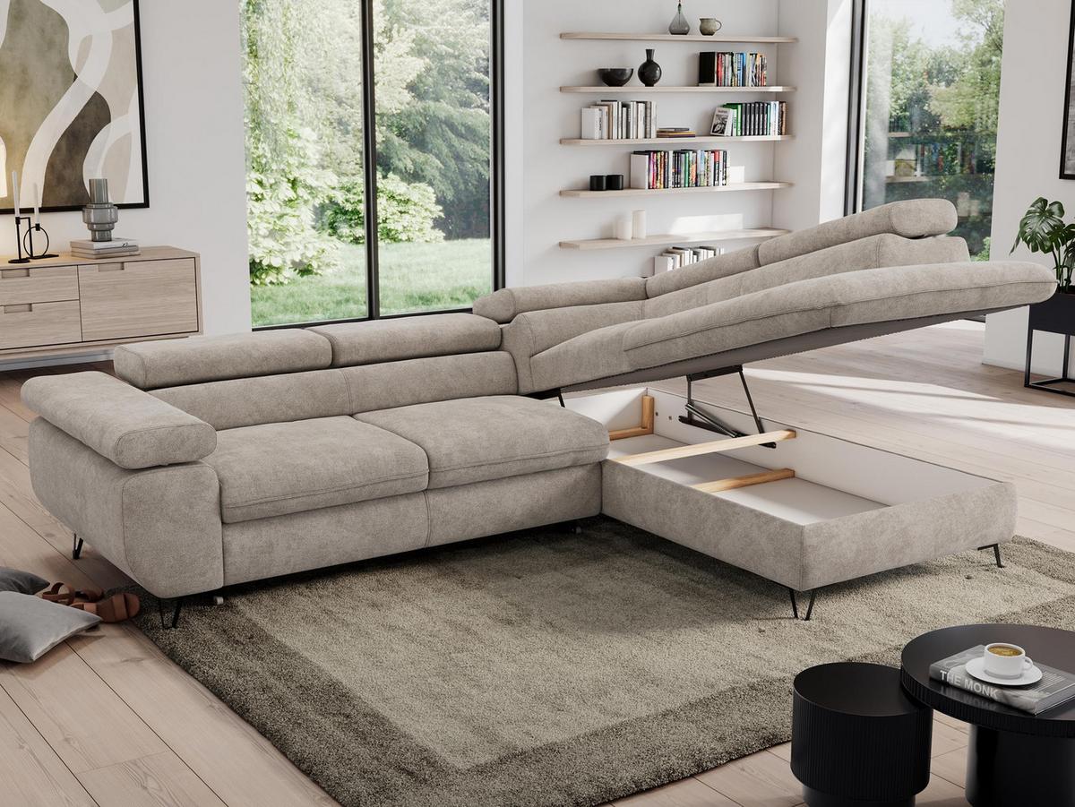 ECKSOFA PEDRO L Beige Struktur - Rechts Seite - Beige/Schwarz, Textil/Metall (273/208cm) - MKS