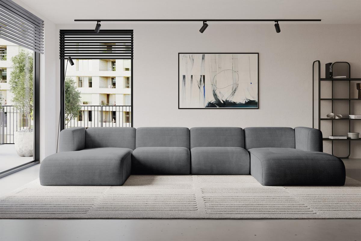 WOHNLANDSCHAFT MIRA-U2 408x179x70 Dunkelgrau Cord - Dunkelgrau/Graphitfarben, Holzwerkstoff/Kunststoff (408/70/179cm) - ALTDECOR
