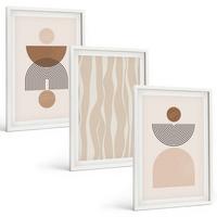 BILDER SET 3er Set - 40x60 cm Weißer Rahmen - Abstrakte Formen braun beige - Weiß, Kunststoff (40/60cm) - TULUP