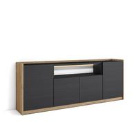 SIDEBOARD, Schwarz und Eiche, 207/37/80cm, mit Led - Schwarz, Holzwerkstoff (207/80/37cm) - Skraut Home