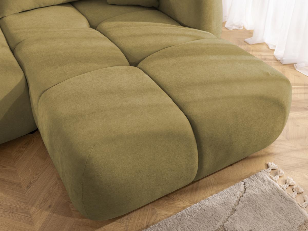 ECKSOFA Loretto aus natürlichem Grün Webstoff mit Schlaffunktion, Bettkasten und tiefen Steppungen in Bubble-Optik - Schwarz/Grün, Holz/Kunststoff (275/180cm) - S-Style