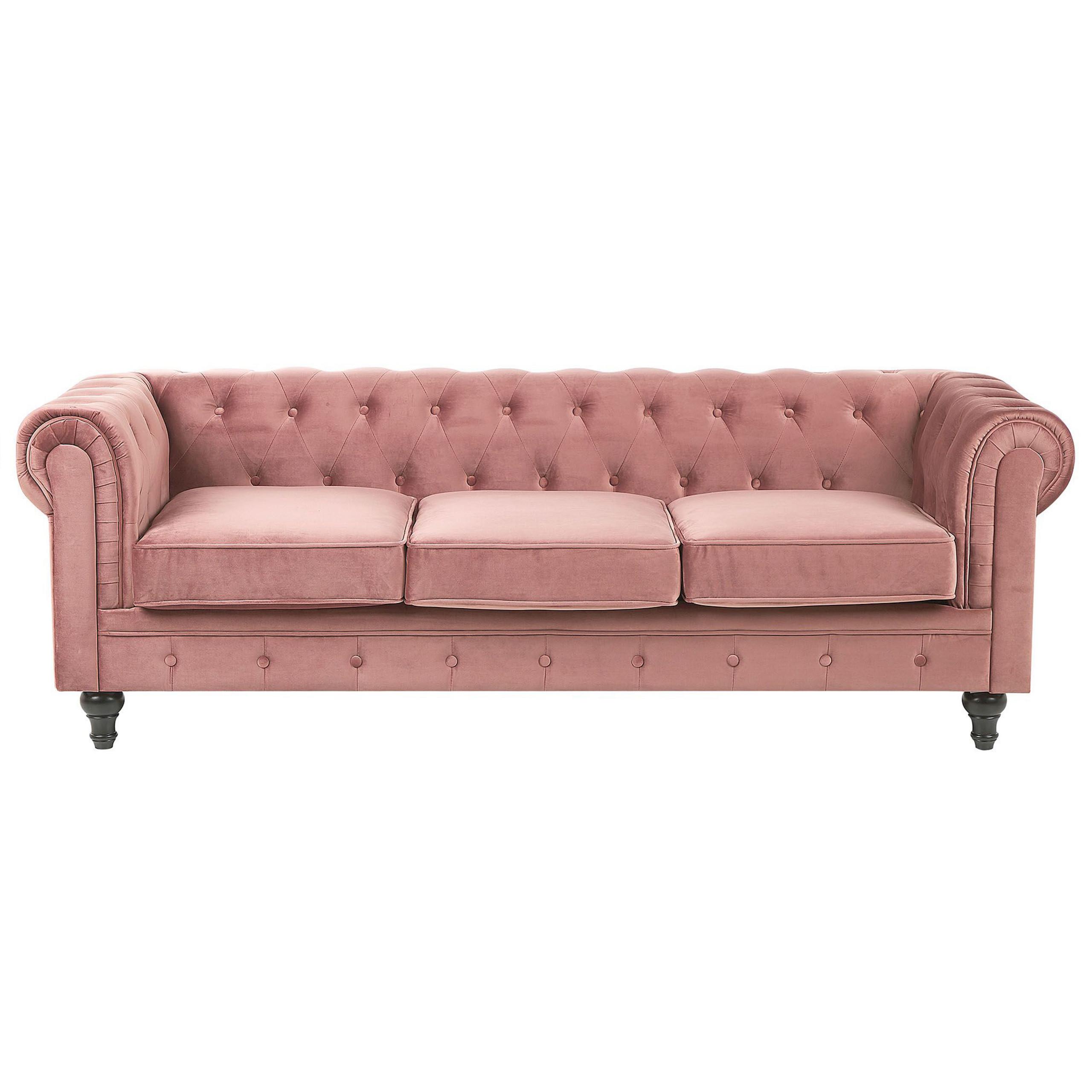 3-SITZER-SOFA Samtstoff Rosa Chesterfield - Pink, Textil (202/70/75cm) - Beliani