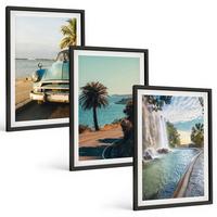 BILDER SET 3er Set - 40x60 cm Schwarzer Rahmen - Urlaub Palmen Wasserfall - Schwarz, Kunststoff (40/60cm) - TULUP