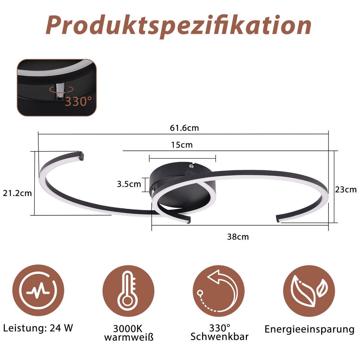LED-DECKENLEUCHTE Lapp 23/61.6/7cm - Schwarz, Metall (61.6/23/7cm) - Nettlife