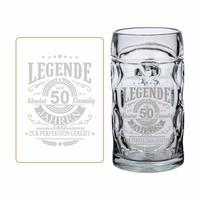 BIERKRUG MIT GRAVUR Legende seit 50 Jahren transparent 0,5 Liter - Transparent, Glas (0.5L) - LUXENTU