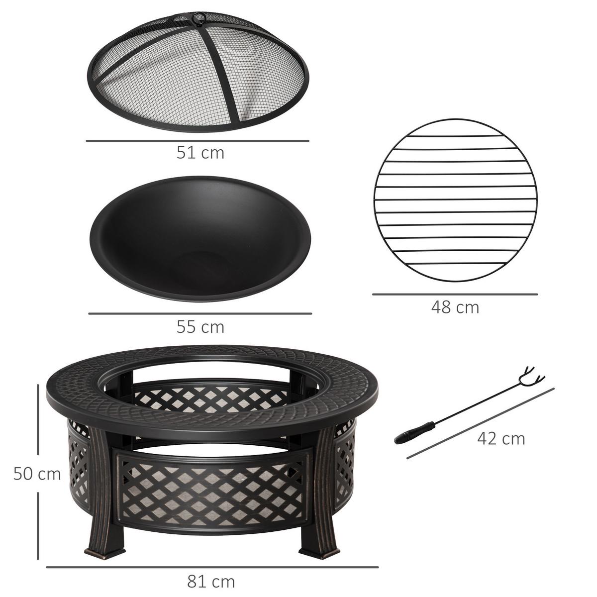 FEUERSCHALE, Stahl, Polyester, Schwarz - Schwarz, Metall (81/50/81cm) - Outsunny