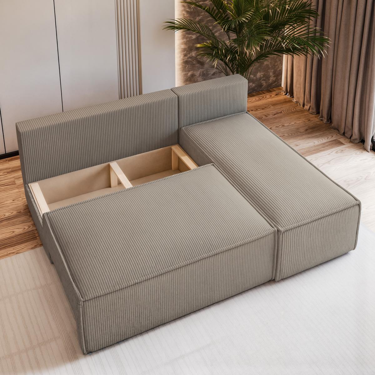 ECKSOFA BRISO P Beige Kordstoff mit Schlaffunktion - Beige/Grau, Holz/Kunststoff (200/140cm) - MASSENO