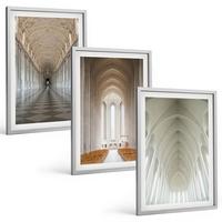 BILDER SET 3er Set - 40x60 cm Silberner Rahmen - Innenräume historischer Gebäude - Silberfarben, Kunststoff (40/60cm) - TULUP