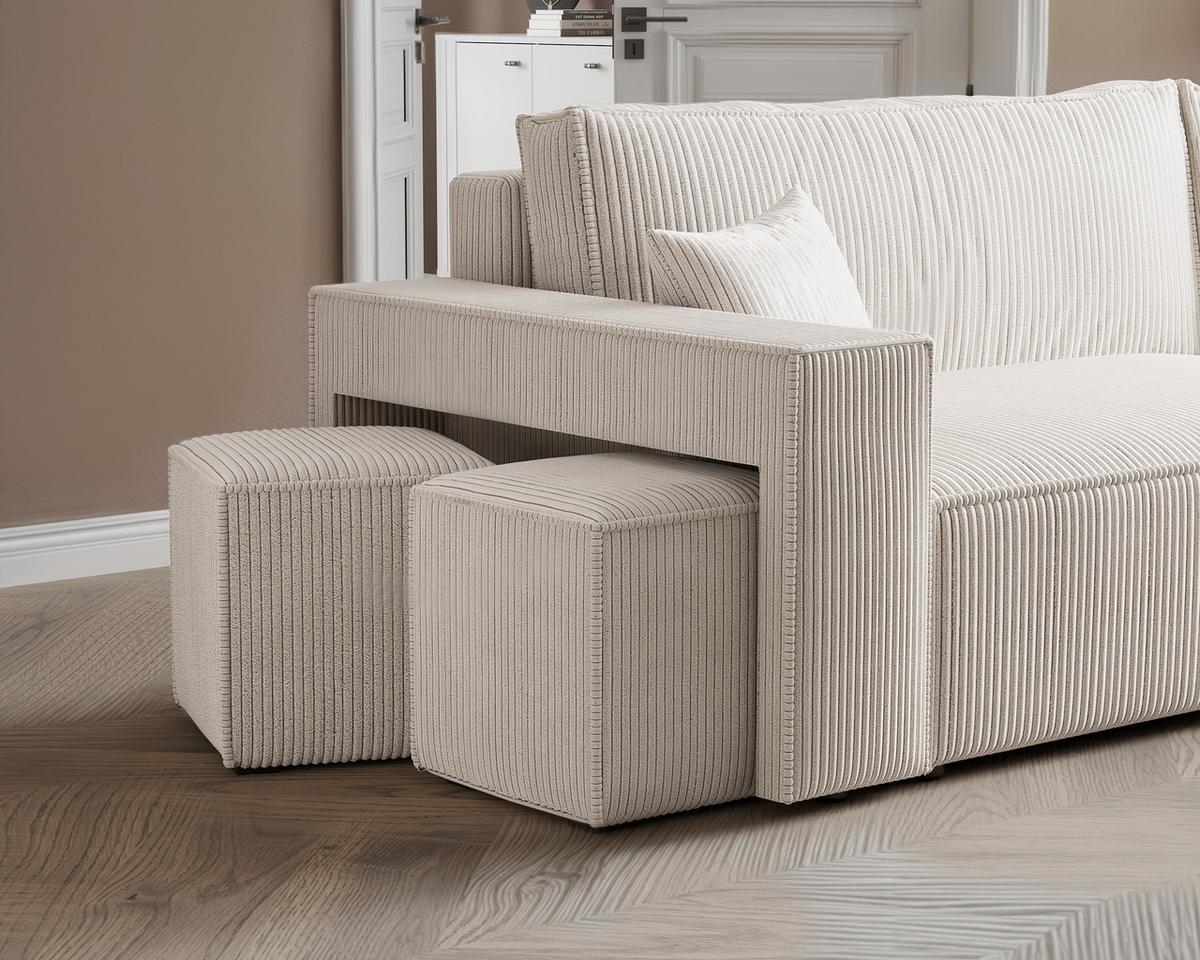 ECKSOFA PARIS mit Schlaffunktion und Bettkasten Creme - Ecru, Kunststoff/Textil (262/145cm) - Idohome