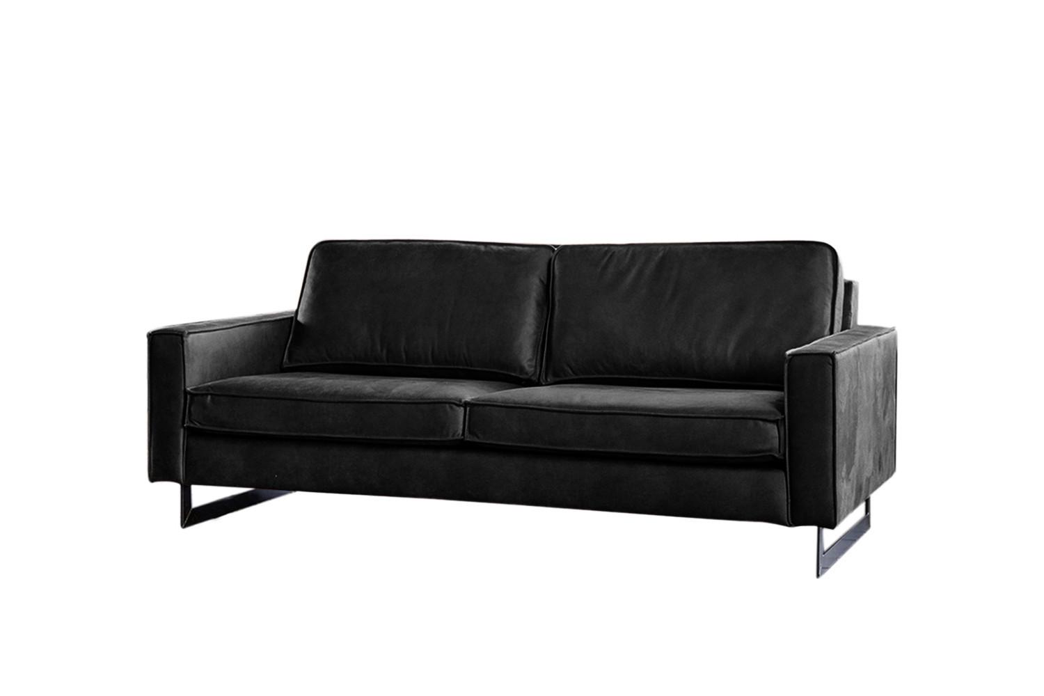 SOFA VILNIUS Schwarz Lederfaserstoff - Schwarz, Leder/Metall (206/85/99cm) - KAWOLA
