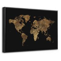 LEINWAND Bilder mit Rahmen - Weltkarte - Gold - Luxus - Erde - Schwarz - 30x20 - Goldfarben, Textil (30/20cm) - MuchoWow
