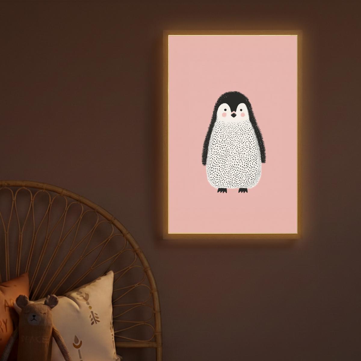 WANDLEUCHTE MIT AKKU Pinguin - Punkte - Minimalistisch - Rosa 40x60 cm - Rosa, Holzwerkstoff (40/60/8cm) - OnlyWow