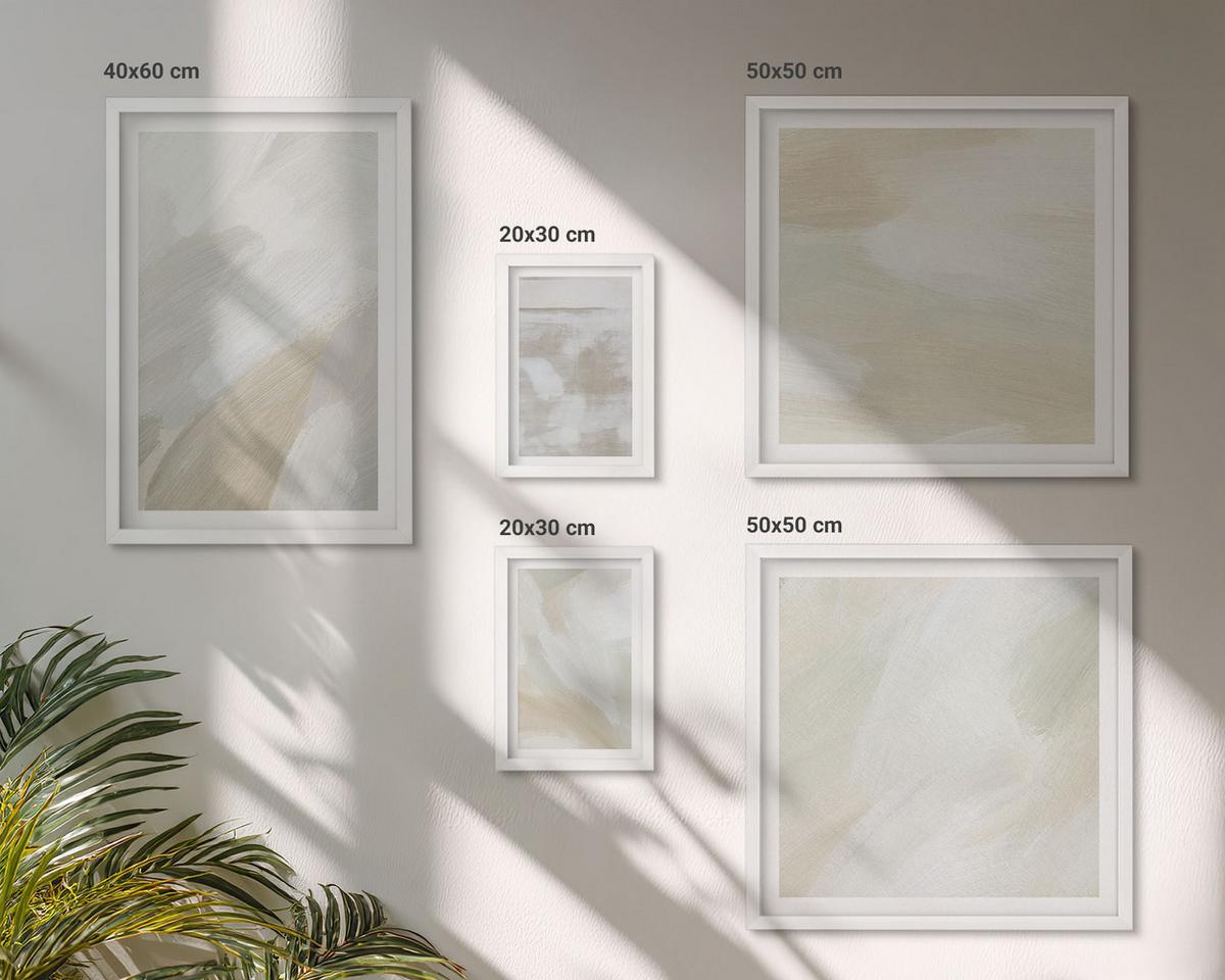 BILDER SET 5er Set - 50x50 cm & 20x30 cm & 40x60 cm Weißer Rahmen - Abstrakte Pinselmalerei auf Leinwand - Weiß, Kunststoff (40/60cm) - TULUP