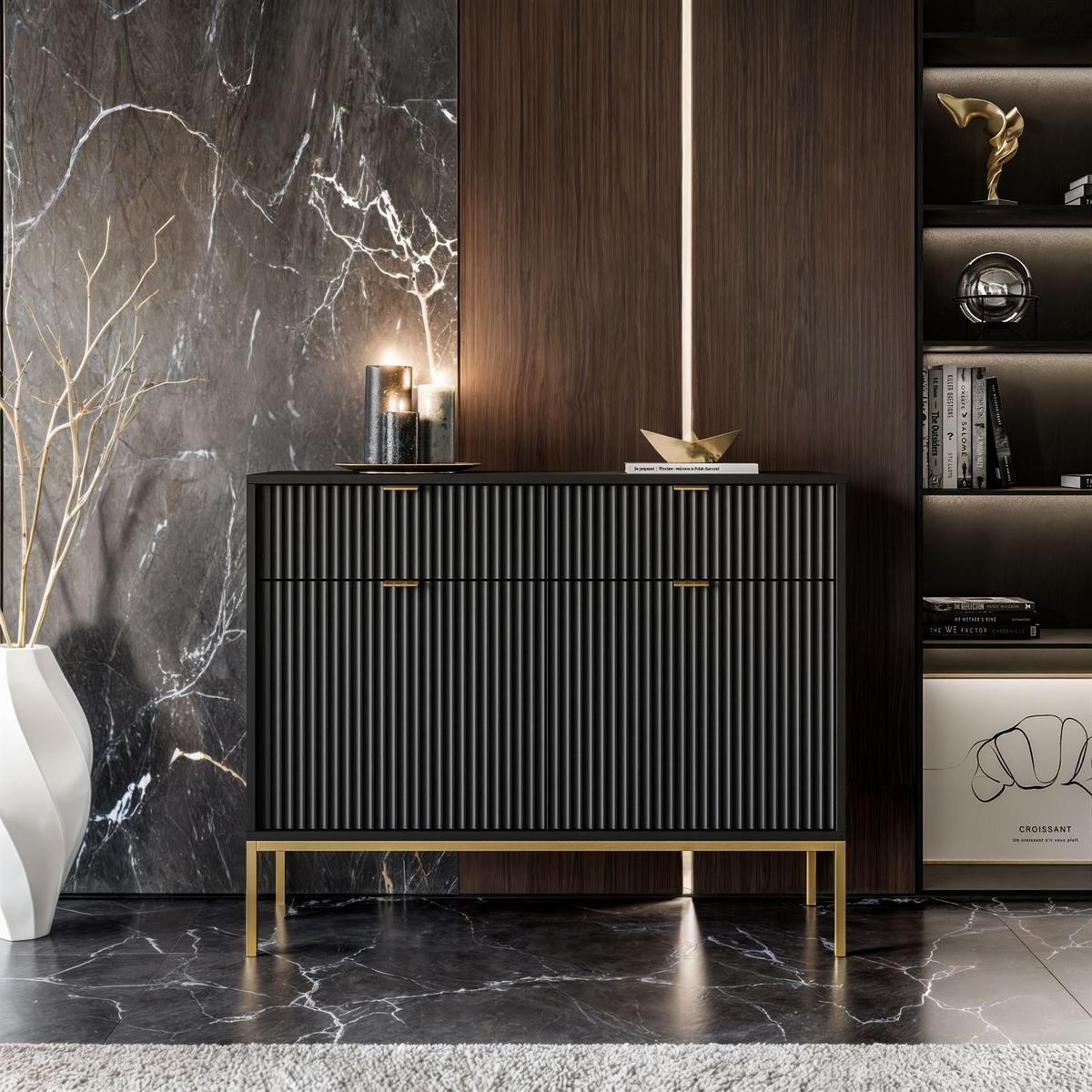 SIDEBOARD CORTADO GOLD KSZ104 MIT SCHUBLADEN SCHWARZ - Schwarz, Holzwerkstoff (104/83/39cm) - Lookway
