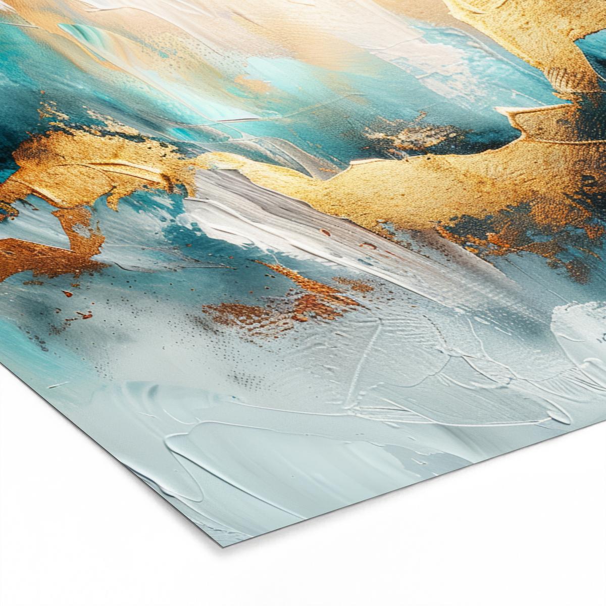 POSTER MIT RAHMEN Abstrakt - Kunst - Gold - Blau 40x30 cm - Petrol, Papier (40/30cm) - MuchoWow