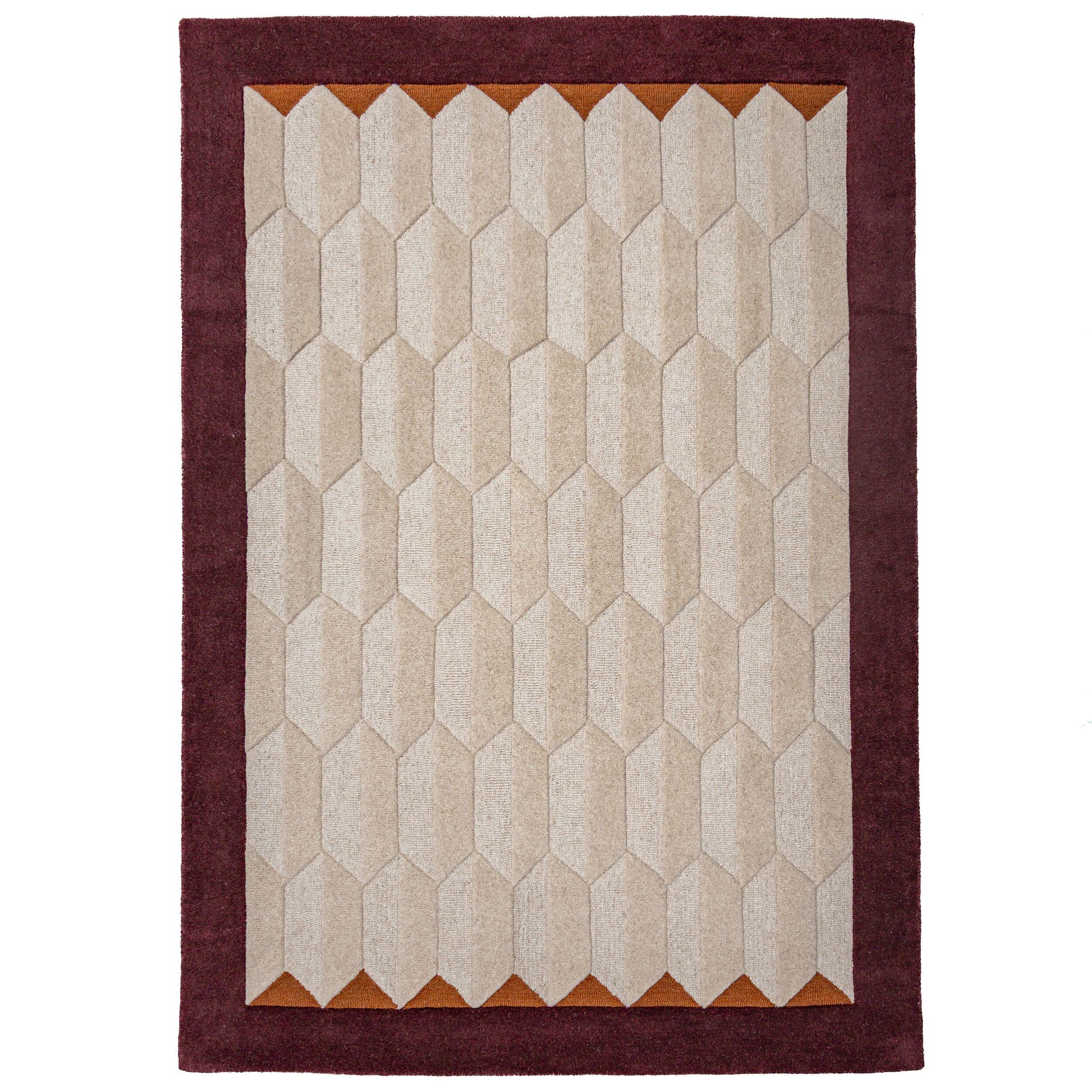 WOLLTEPPICH handgetuftet DARENT, Wabenmuster, Bordeauxrot, 200 x 290 cm - Rot, Textil (200/290cm) - KADIMA DESIGN