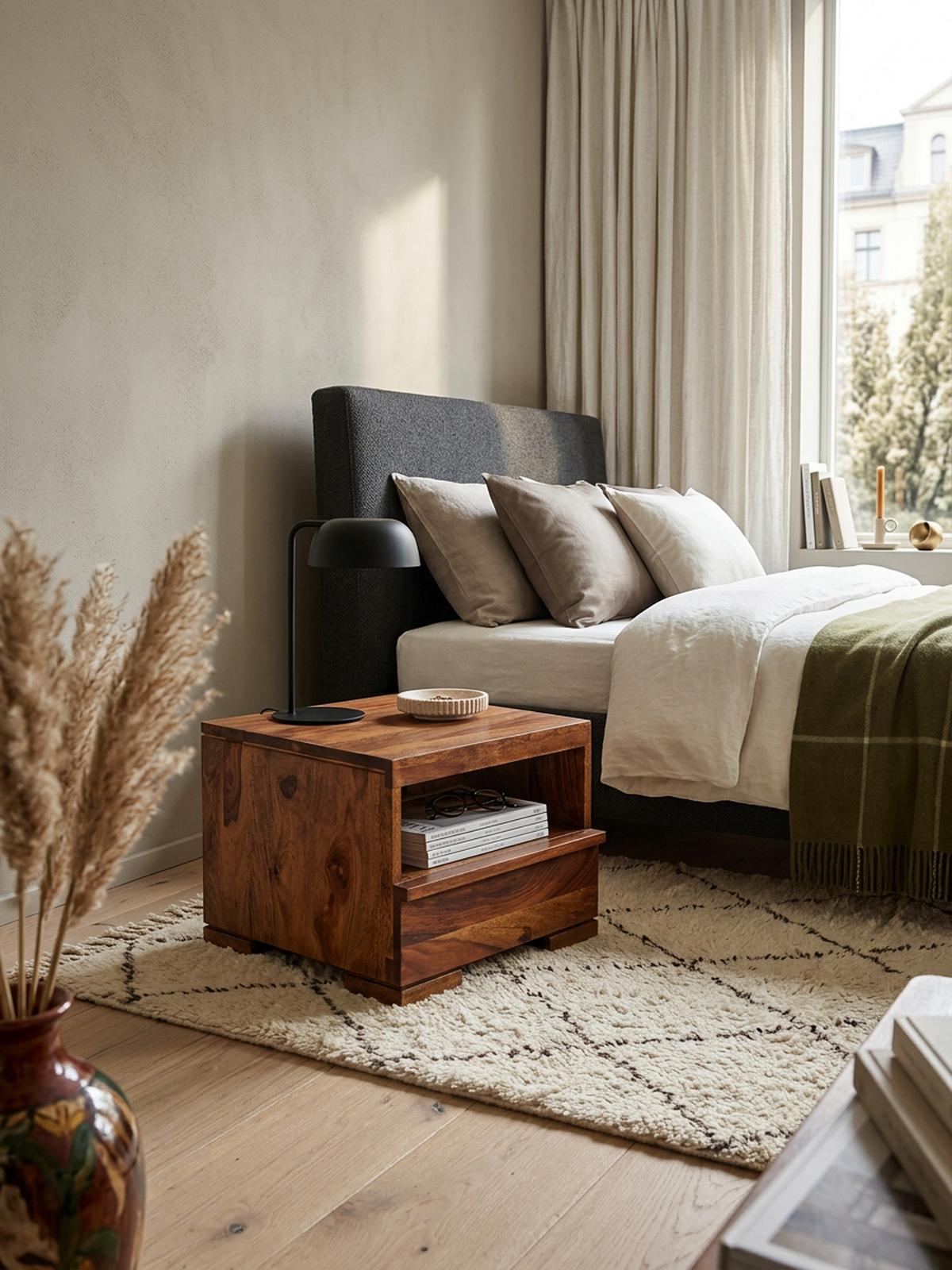 NACHTTISCH Massivholz Schublade Ablage Pflegeleicht NAKO, Braun 40x40x30 cm - Braun, Holz (40/30/40cm) - KADIMA DESIGN