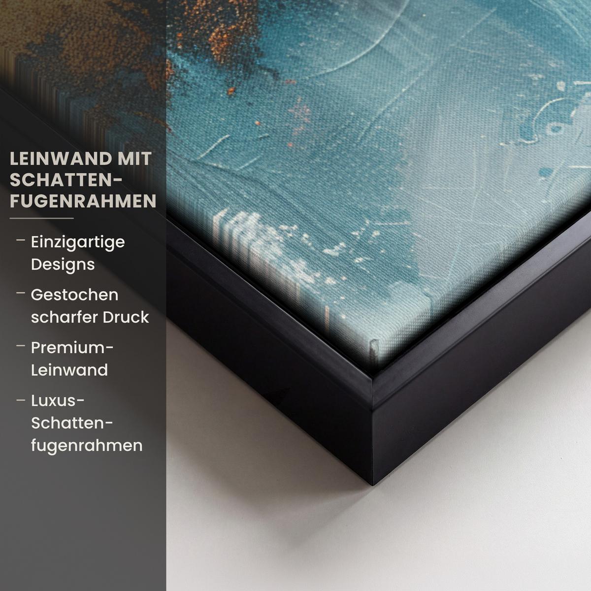 LEINWAND Bilder mit Rahmen - Abstrakt - Kunst - Gold - Blau - 60x80 - Petrol, Textil (60/80cm) - MuchoWow