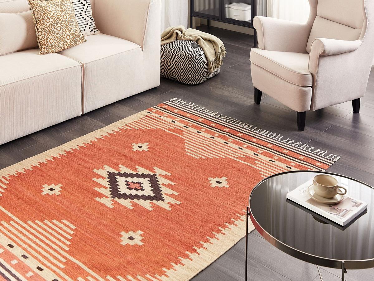 KELIM-TEPPICH Gavar 200/140 cm - Orange, Textil (140/200cm) - Beliani