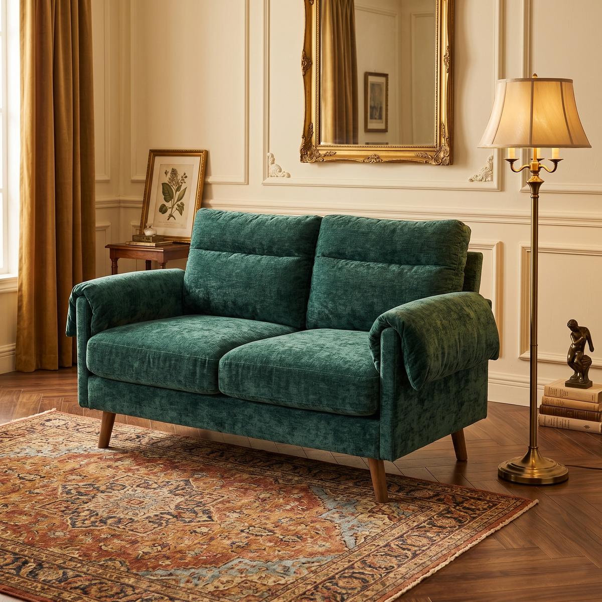 2-SITZER-SOFA aus smaragdgrünem chenille, kompakt und platzsparend - Grün, Textil (70/85/124cm) - Urban Meuble