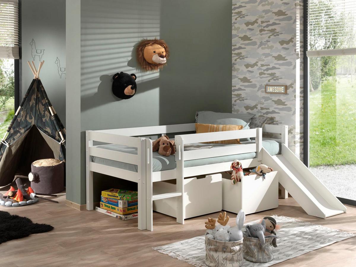 KOJENBETT mit Rutsche Karolina 208x83x175 aus Massivholz in Weiß - Weiß, Holz (90/200cm) - 58aufmkessel