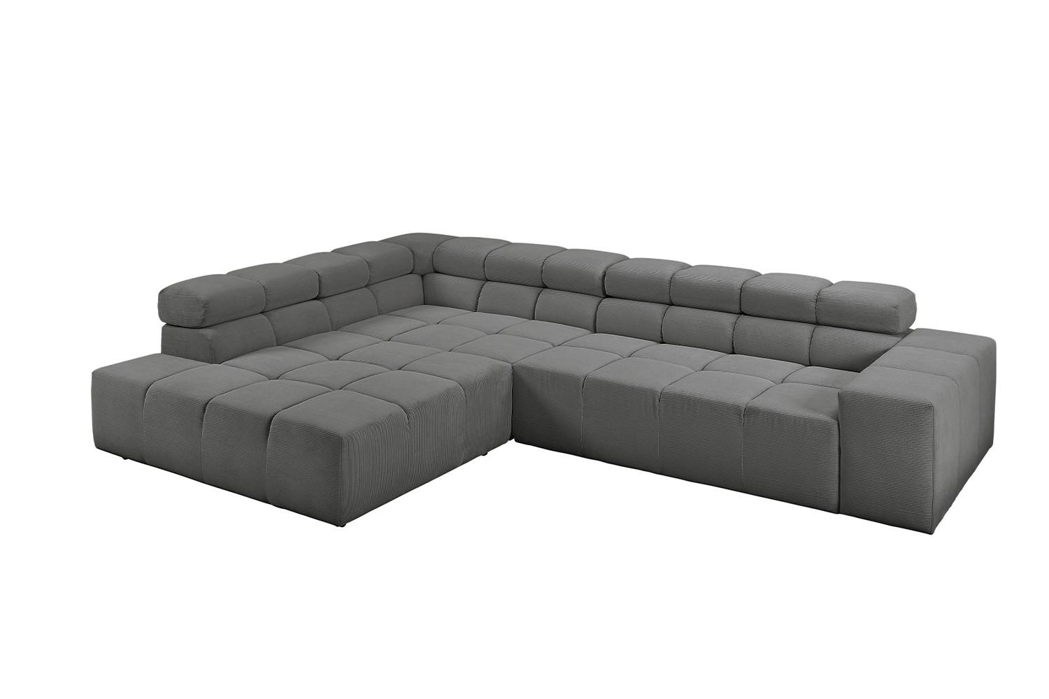 ECKSOFA MIT MOTORISCHEM SITZVORZUG NEVADA Anthrazit Cord Relaxfunktion - Anthrazit/Schwarz, Kunststoff/Textil (319/215cm) - KAWOLA